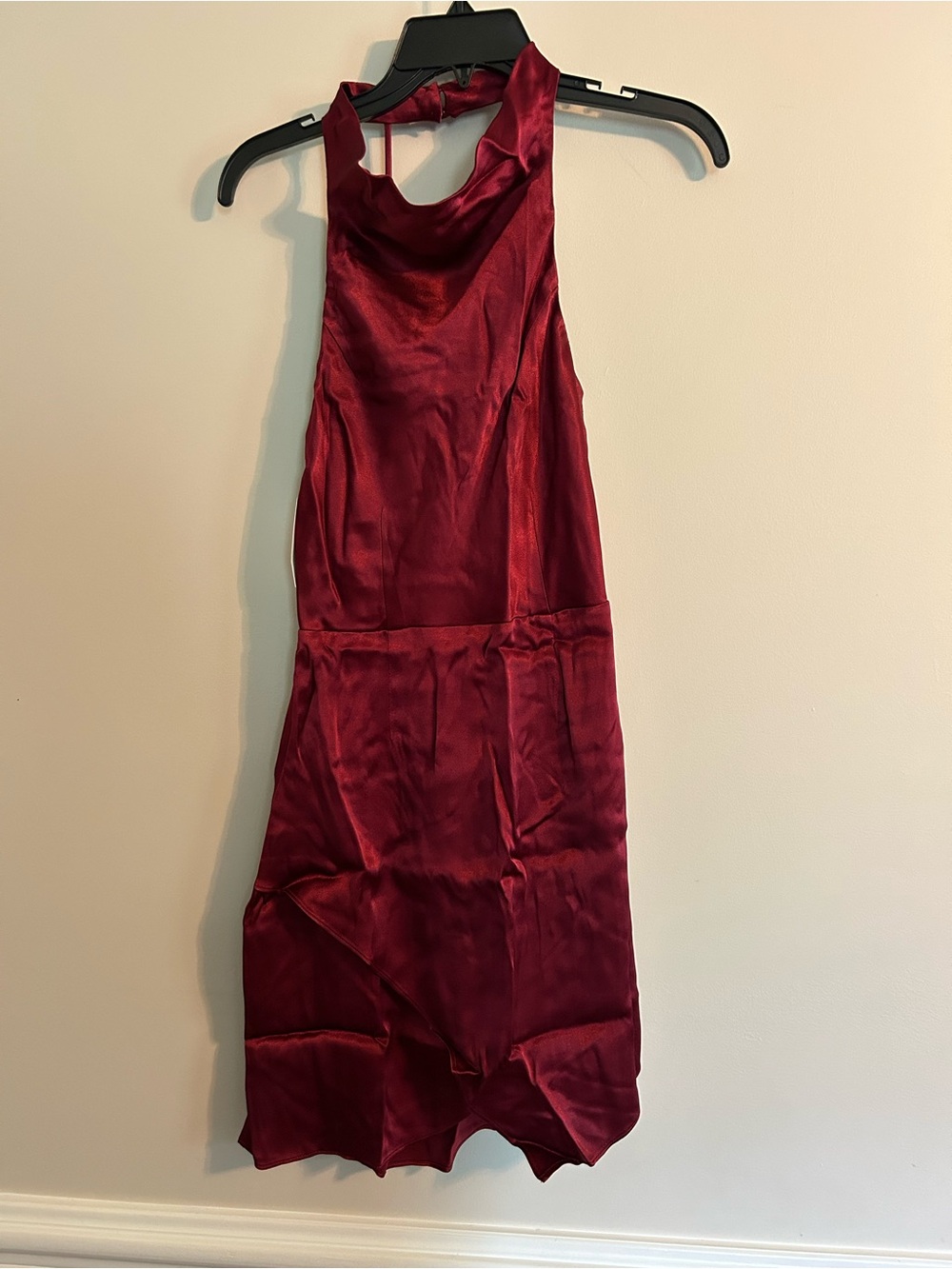 Elegant Women's Satin Halter Dress in Burgundy